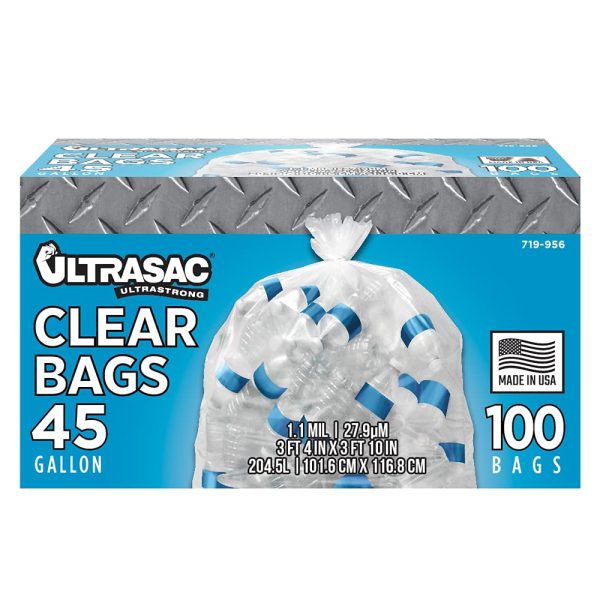 Ultrasac Heavy Duty 45 Gallon Garbage Bags (Huge 100 Pack w/Ties)