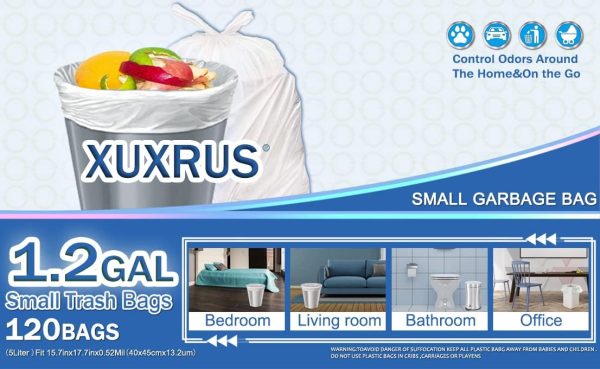 XUXRUS Small Trash Bags 1.2 Gallon - 5 Liter 120 Count, White - Image 3