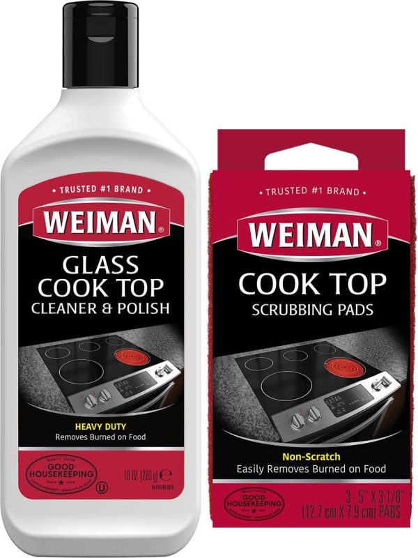 Weiman Ceramic and Glass Cooktop Cleaner, 10 Ounce, 3 Scrubbing Pads