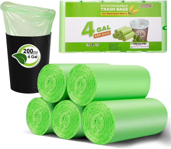 Small Trash Bags 4-6 Gallon, Inwaysin 200 Count Biodegradable Trash Bags