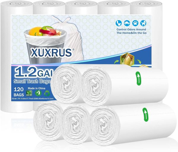 XUXRUS Small Trash Bags 1.2 Gallon - 5 Liter 120 Count, White - Image 5