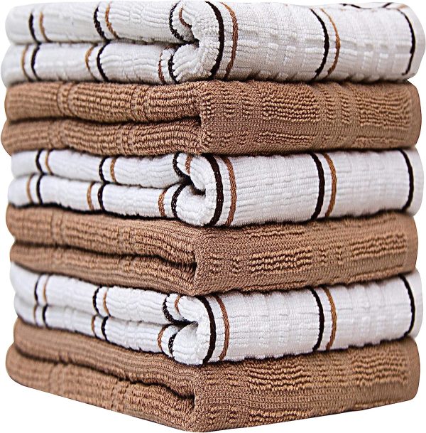 Dish Towel 16"x26" | Tan Windowpane Design | Kitchen Hand Towels 6 Pack - Image 2