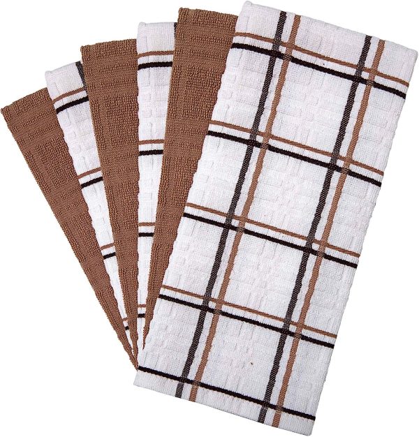 Dish Towel 16"x26" | Tan Windowpane Design | Kitchen Hand Towels 6 Pack - Image 5