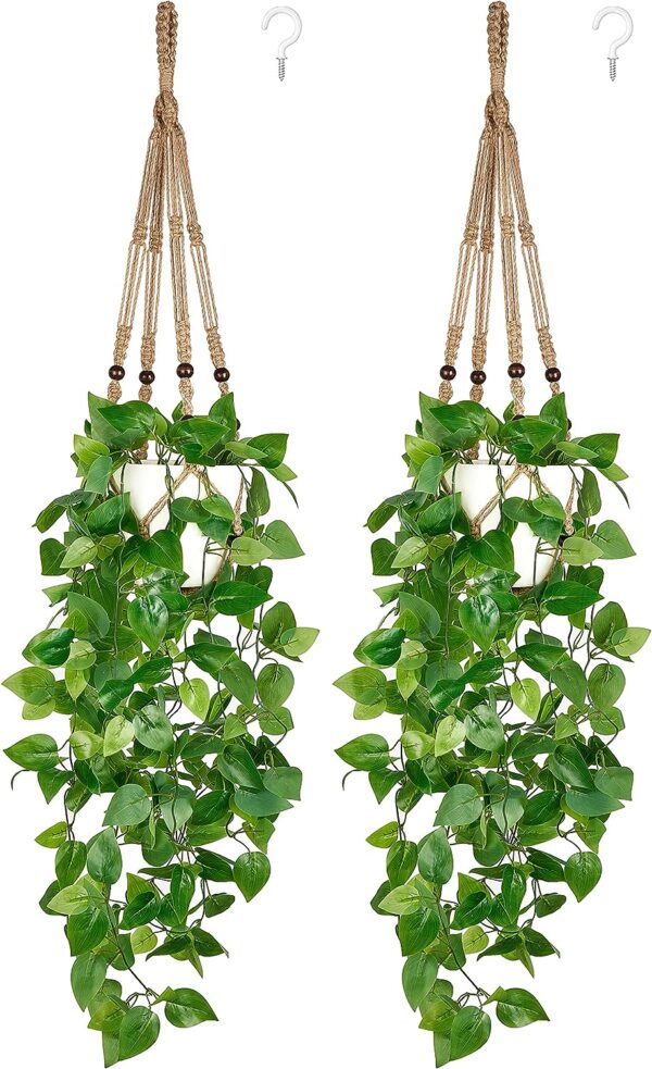 Mkono 2 Packs Fake Hanging Plant with Pot, Artificial Plants - Image 7